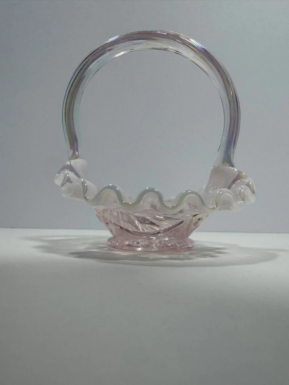 Fenton Art Glass Pink Opalescent Mini Basket Ruffled